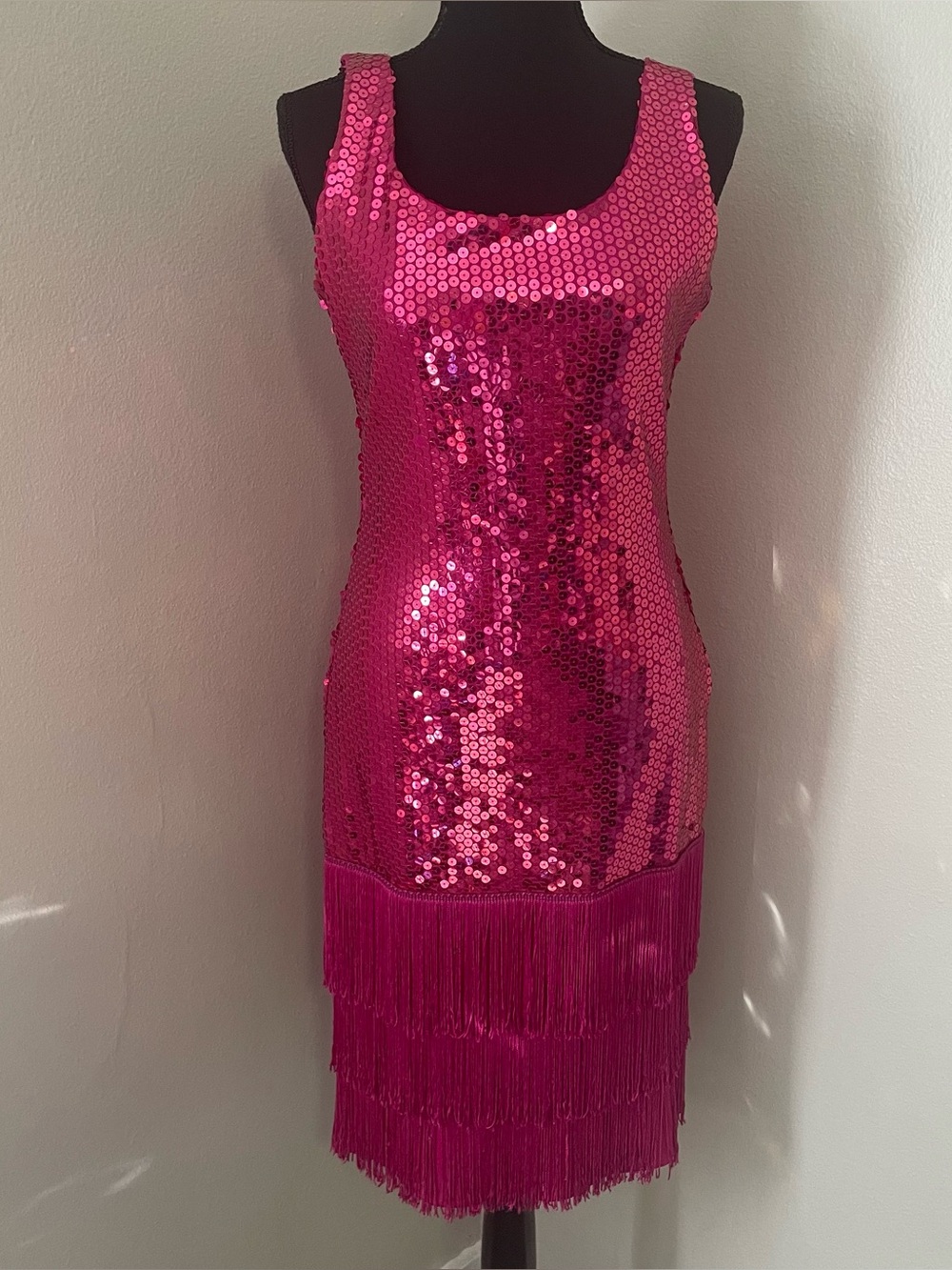 Vintage NADINE Sz 7 Fuchsia Sequin Fringe Party Dress Union Made Flapper